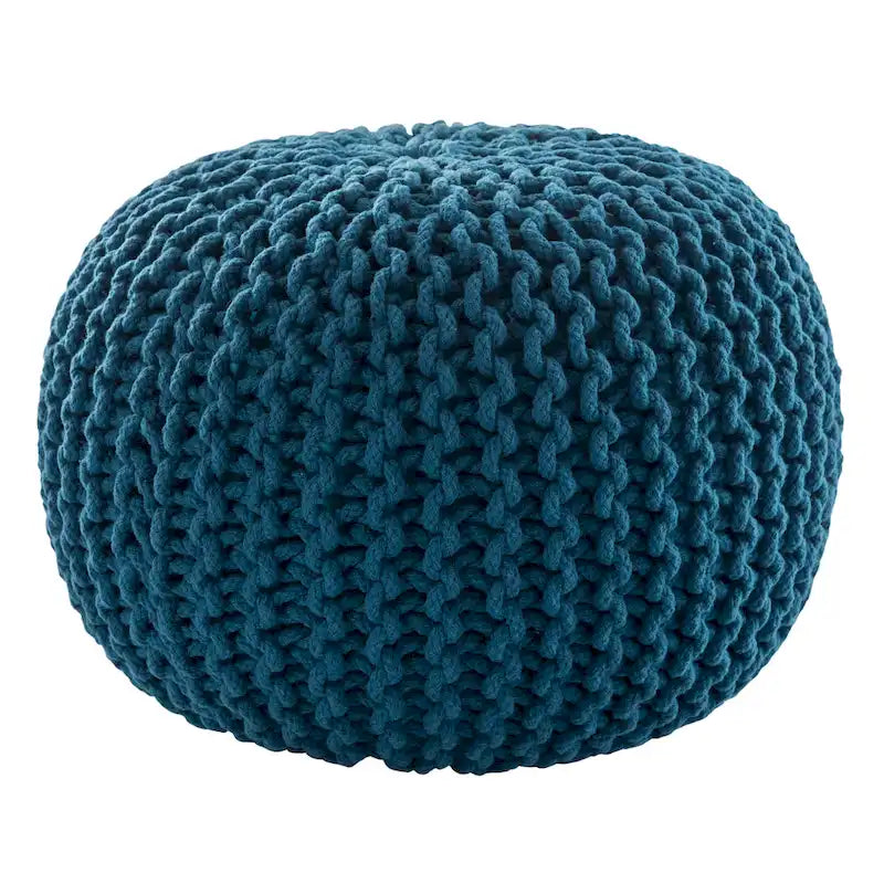 Pouf Rond en Grosse Maille – Bleu Orion / Jaune / Rouge / Vert / Gris / Aqua / Rose / Orange / Bleu Azur / Vert Forêt – 1 place assise
