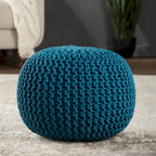 Pouf Rond en Grosse Maille – Bleu Orion / Jaune / Rouge / Vert / Gris / Aqua / Rose / Orange / Bleu Azur / Vert Forêt – 1 place assise