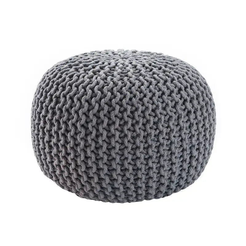 Pouf Rond en Grosse Maille – Bleu Orion / Jaune / Rouge / Vert / Gris / Aqua / Rose / Orange / Bleu Azur / Vert Forêt – 1 place assise