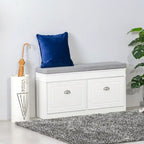 Banc de rangement pour chaussures blanc/gris/noir avec coussin et 2 tiroirs, 1 place