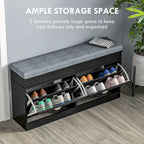 Banc de rangement pour chaussures blanc/gris/noir avec coussin et 2 tiroirs, 1 place