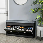 Banc de rangement pour chaussures blanc/gris/noir avec coussin et 2 tiroirs, 1 place