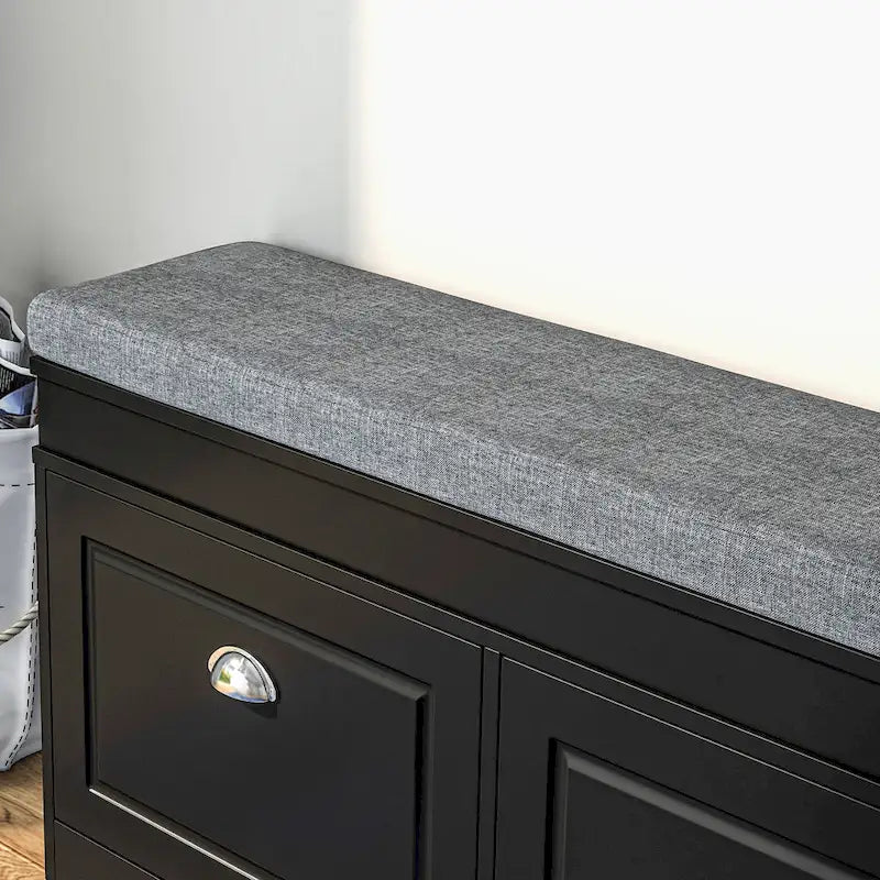 Banc de rangement pour chaussures blanc/gris/noir avec coussin et 2 tiroirs, 1 place