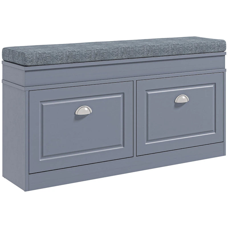 Banc de rangement pour chaussures blanc/gris/noir avec coussin et 2 tiroirs, 1 place