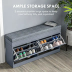 Banc de rangement pour chaussures blanc/gris/noir avec coussin et 2 tiroirs, 1 place
