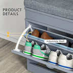 Banc de rangement pour chaussures blanc/gris/noir avec coussin et 2 tiroirs, 1 place