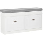 Banc de rangement pour chaussures blanc/gris/noir avec coussin et 2 tiroirs, 1 place