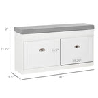 Banc de rangement pour chaussures blanc/gris/noir avec coussin et 2 tiroirs, 1 place