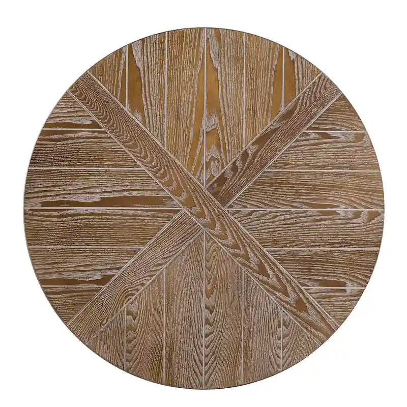 Table basse ronde en chêne brûlé, gris vieilli/blanchi à la chaux avec étagère, 1 à 2 places