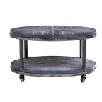 Table basse ronde en chêne brûlé, gris vieilli/blanchi à la chaux avec étagère, 1 à 2 places