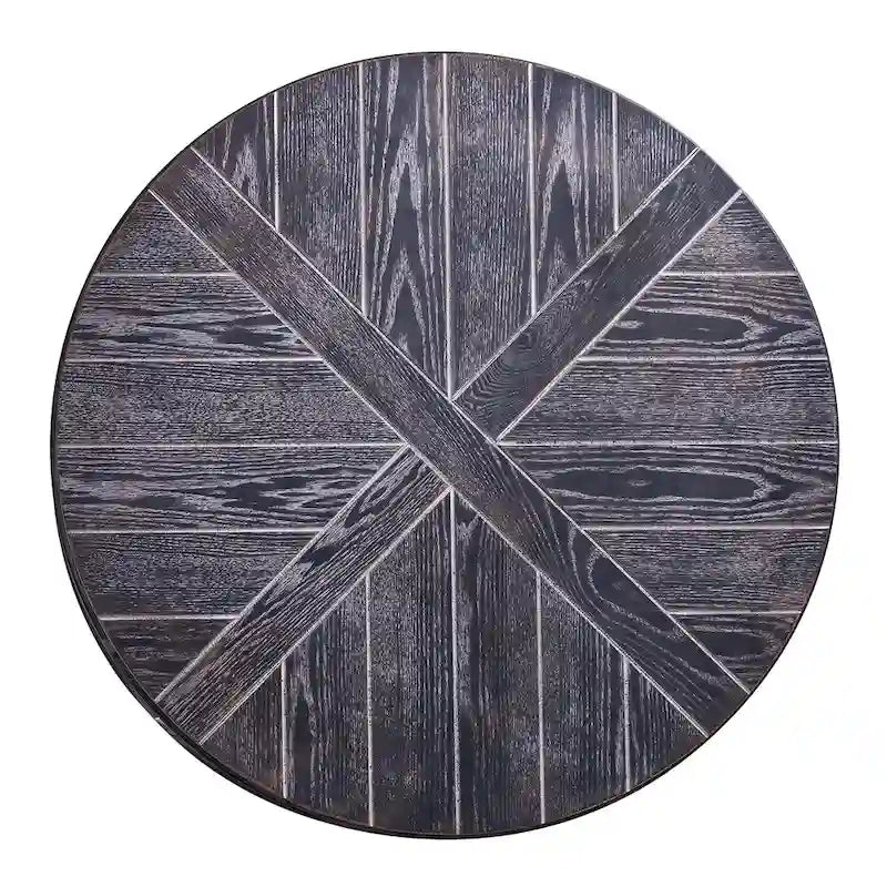 Table basse ronde en chêne brûlé, gris vieilli/blanchi à la chaux avec étagère, 1 à 2 places