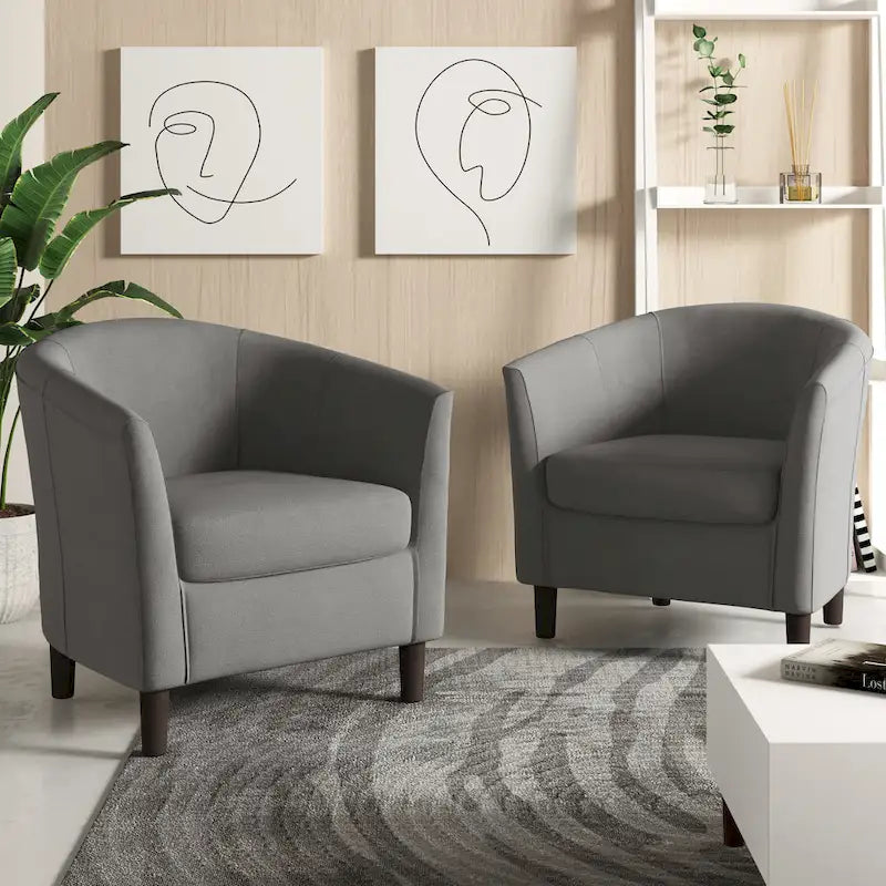 Fauteuil club en lin, lot de 2 – Kaki / Gris clair / Gris / Beige / Bleu
