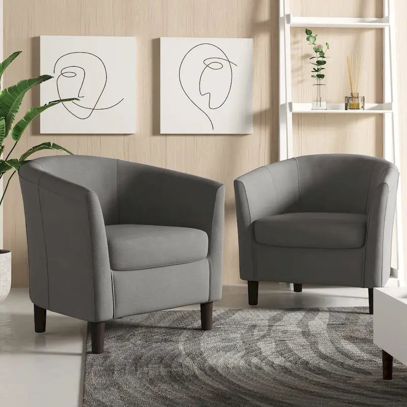 Fauteuil club en lin, lot de 2 – Kaki / Gris clair / Gris / Beige / Bleu