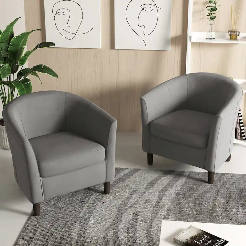 Fauteuil club en lin, lot de 2 – Kaki / Gris clair / Gris / Beige / Bleu