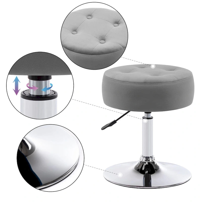 Tabouret de coiffeuse rond pivotant en similicuir/velours, multicolore, 1 personne
