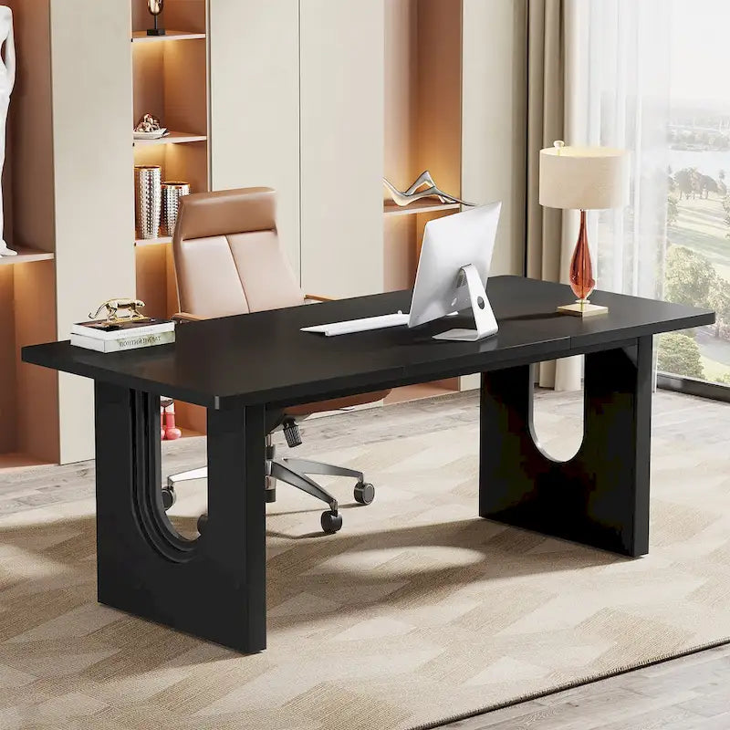 Grand bureau, blanc/noir, poste de travail individuel