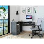FM Furniture Raleigh L-Shaped Desk with Two Drawers, One Shelf and CPU Storage