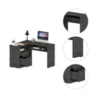 Bureau d'angle en L avec tiroirs, étagère et rangement pour unité centrale – Marron / Noir / Gris