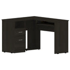 Bureau d'angle en L avec tiroirs, étagère et rangement pour unité centrale – Marron / Noir / Gris