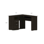 Bureau d'angle en L avec tiroirs, étagère et rangement pour unité centrale – Marron / Noir / Gris