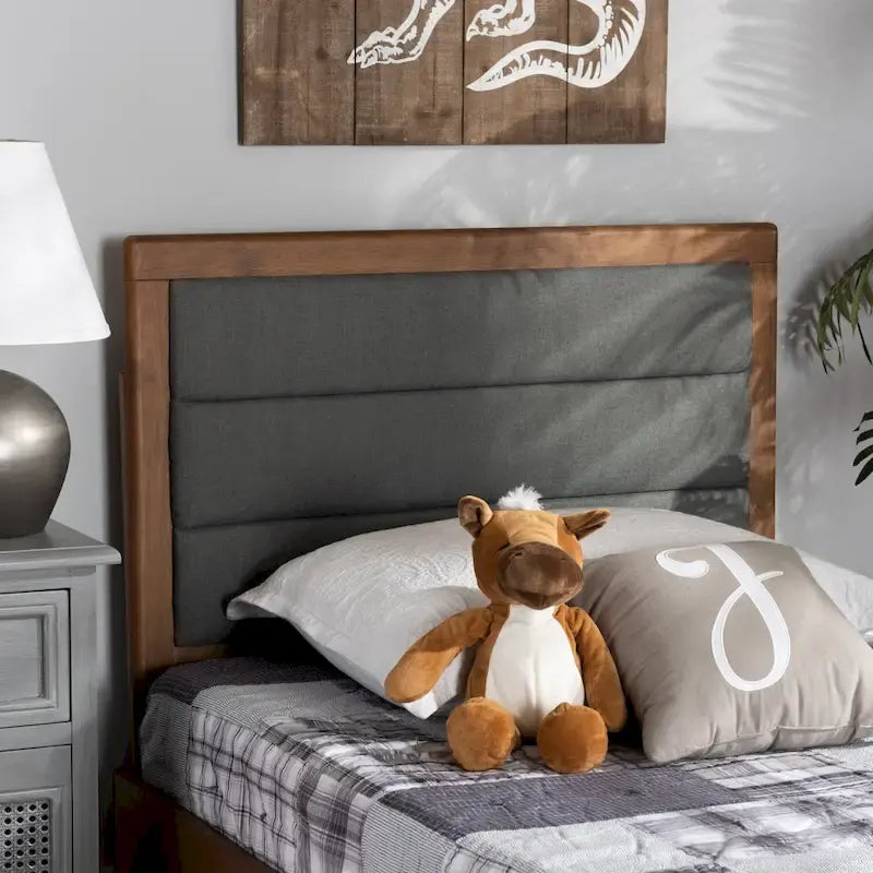 Tête de lit en tissu gris foncé capitonnée, pour lit simple/double/queen/king size