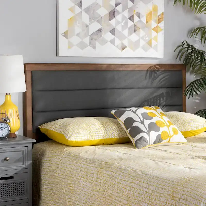 Tête de lit en tissu gris foncé capitonnée, pour lit simple/double/queen/king size