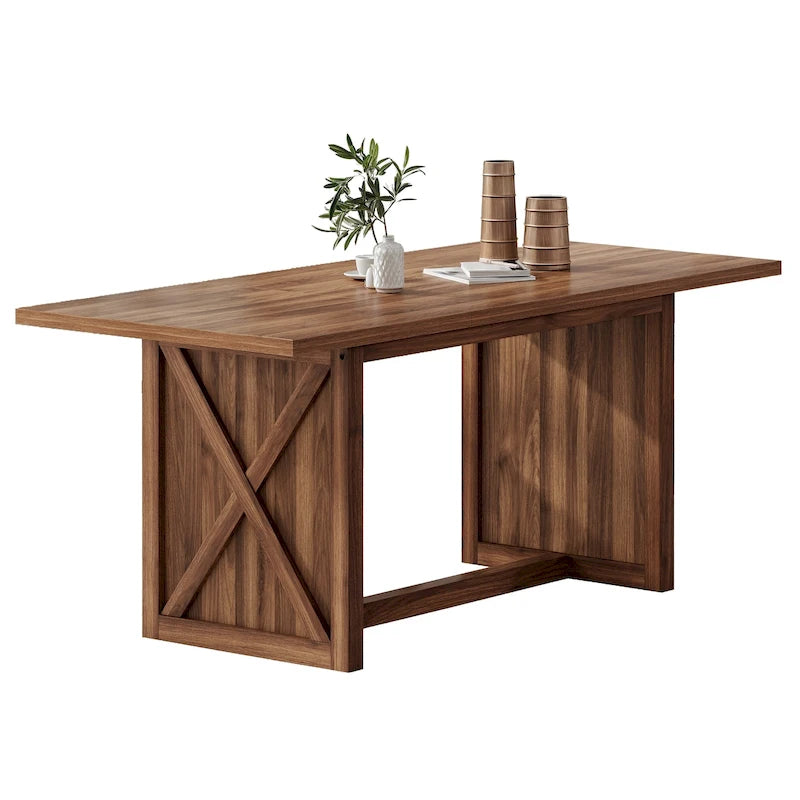 Table de salle à manger de ferme en chêne/noyer pour 6 à 8 personnes