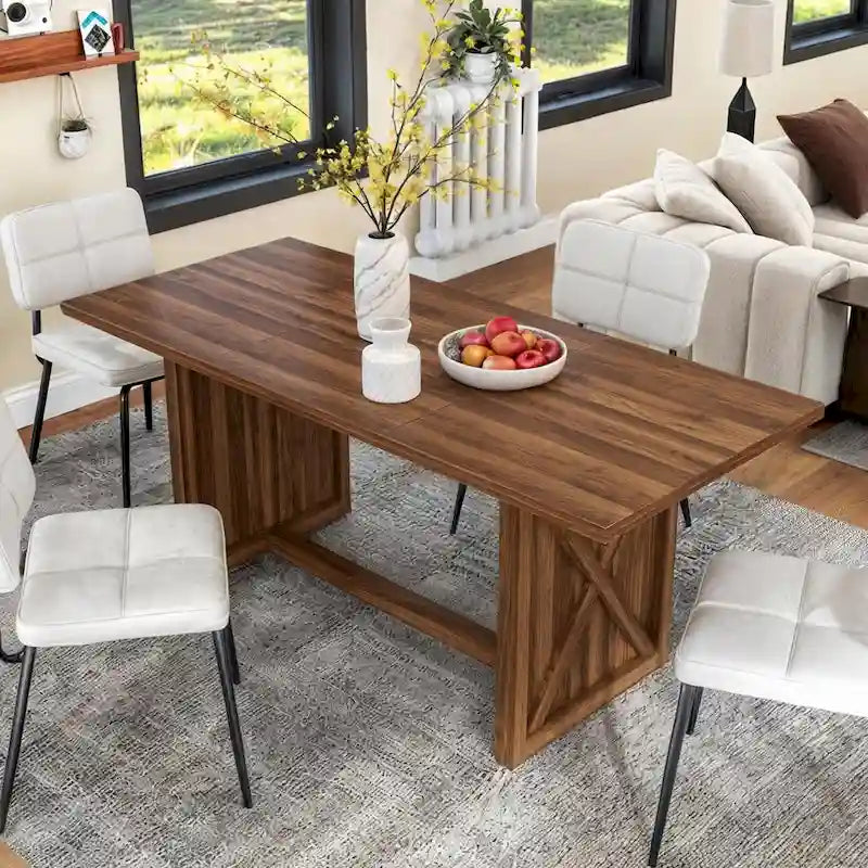 Table de salle à manger de ferme en chêne/noyer pour 6 à 8 personnes