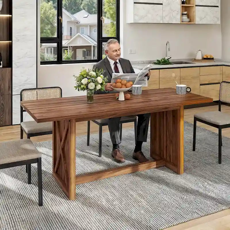 Table de salle à manger de ferme en chêne/noyer pour 6 à 8 personnes
