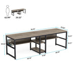Bureau double poste de travail marron/blanc/noir/gris de 200 cm avec étagères de rangement pour 2 personnes