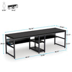 Bureau double poste de travail marron/blanc/noir/gris de 200 cm avec étagères de rangement pour 2 personnes