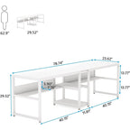 Bureau double poste de travail marron/blanc/noir/gris de 200 cm avec étagères de rangement pour 2 personnes