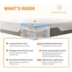 Cadre de lit réglable - Matelas hybride 14 pouces, Gris, Split King/King/Queen/Twin XL, 1-2 personnes