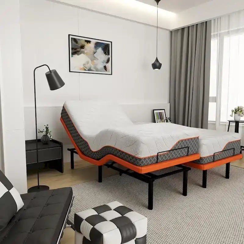 Cadre de lit réglable - Matelas hybride 14 pouces, Gris, Split King/King/Queen/Twin XL, 1-2 personnes