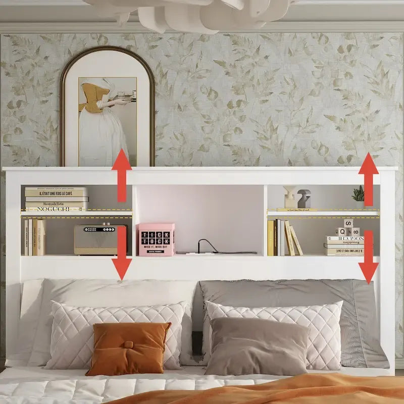 Tête de lit bibliothèque Queen avec lumière LED RVB, 2 personnes