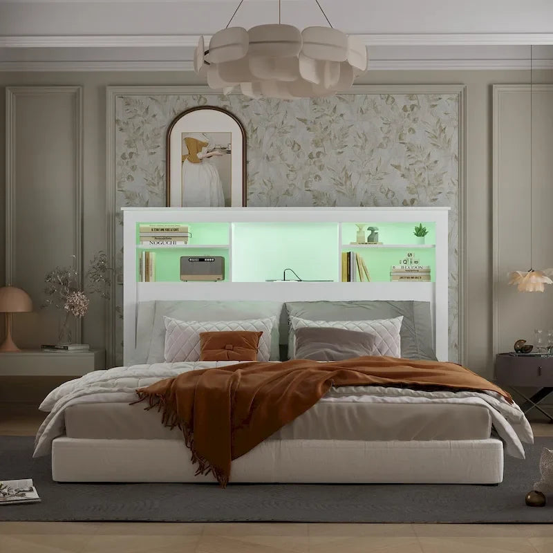 Tête de lit bibliothèque Queen avec lumière LED RVB, 2 personnes