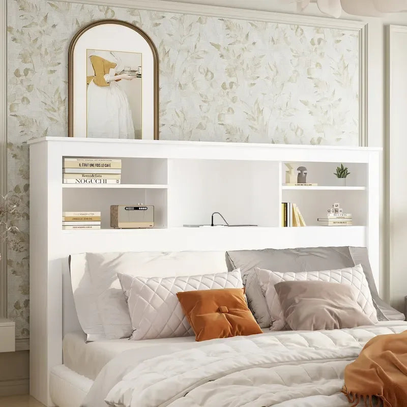 Tête de lit bibliothèque Queen avec lumière LED RVB, 2 personnes