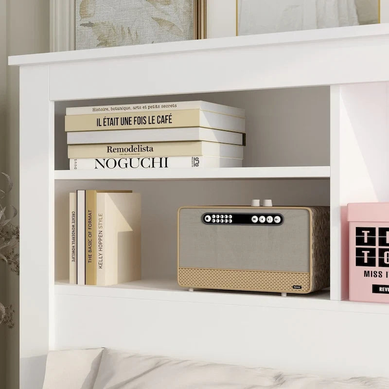 Tête de lit bibliothèque Queen avec lumière LED RVB, 2 personnes