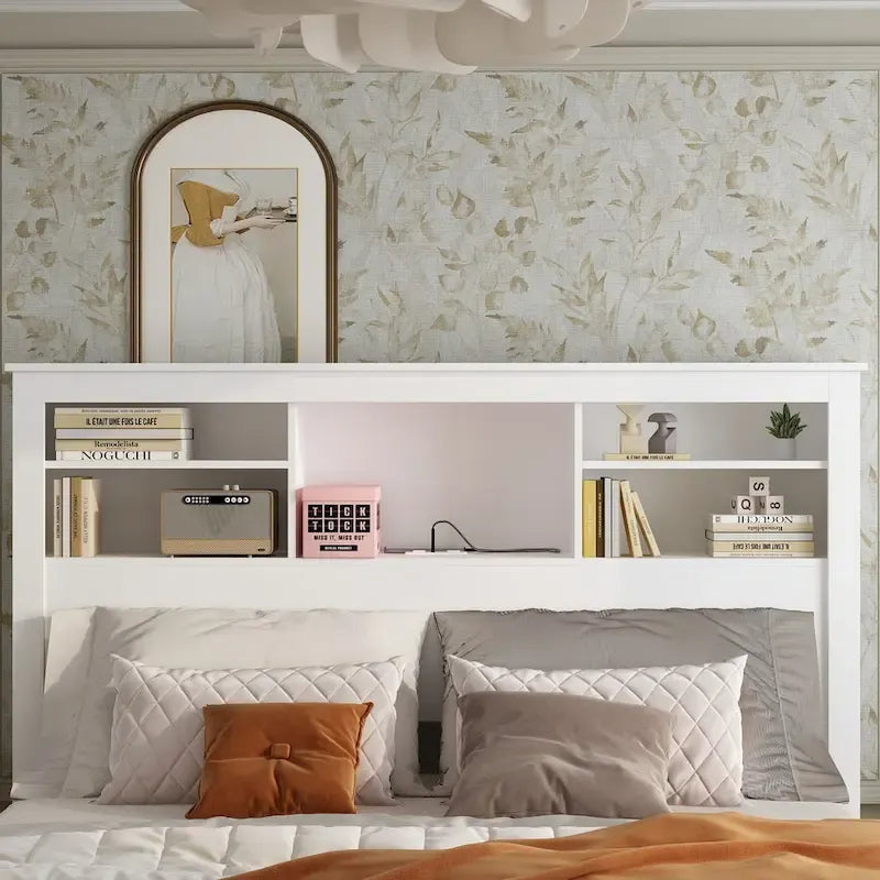 Tête de lit bibliothèque Queen avec lumière LED RVB, 2 personnes