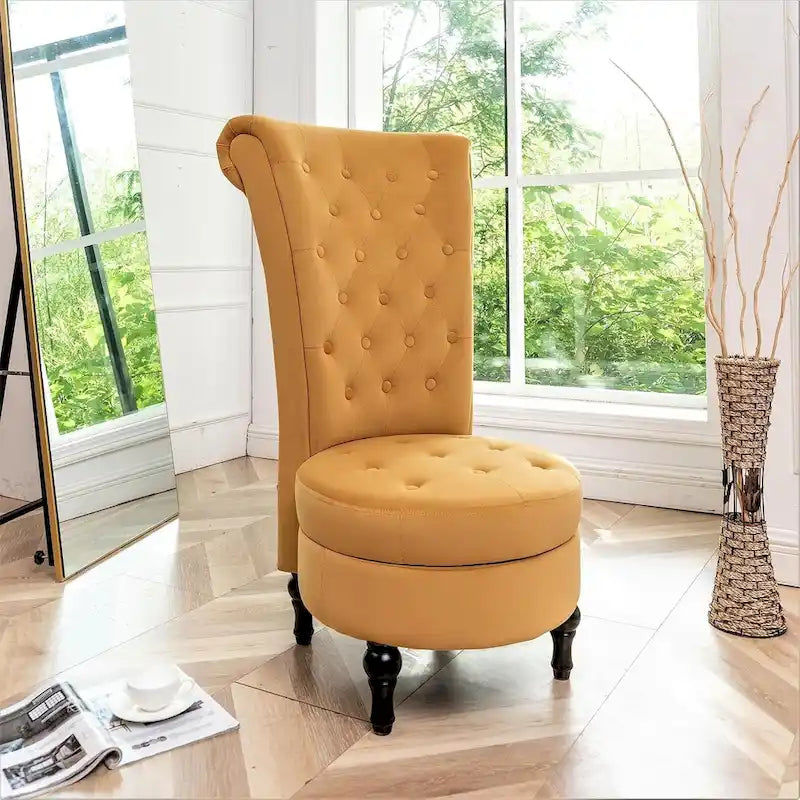 Fauteuil d'appoint haut de gamme en velours capitonné, jaune moutarde/gris/noir, unité