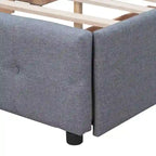 Lit plateforme grand format avec tête de lit capitonnée et 4 tiroirs, blanc/gris foncé/beige/gris clair, pour 2 personnes