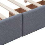 Lit plateforme grand format avec tête de lit capitonnée et 4 tiroirs, blanc/gris foncé/beige/gris clair, pour 2 personnes