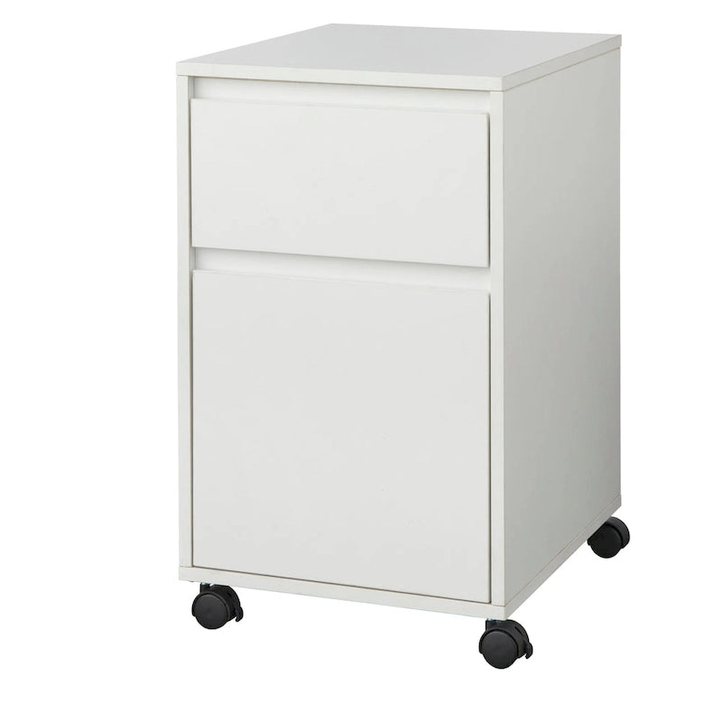 Classeur mobile à 2 tiroirs gris / blanc / gris + noyer sur roulettes