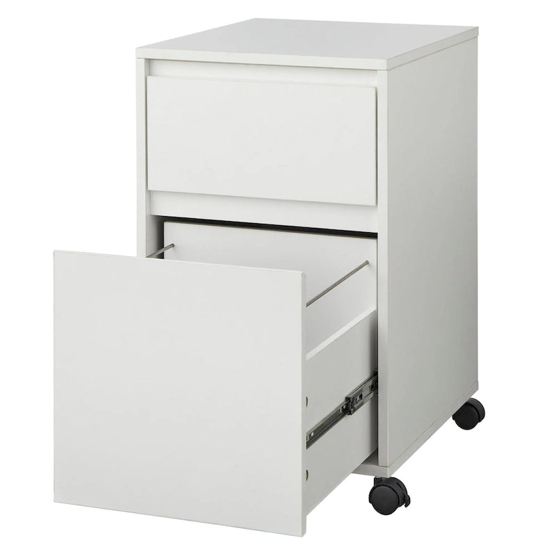 Classeur mobile à 2 tiroirs gris / blanc / gris + noyer sur roulettes