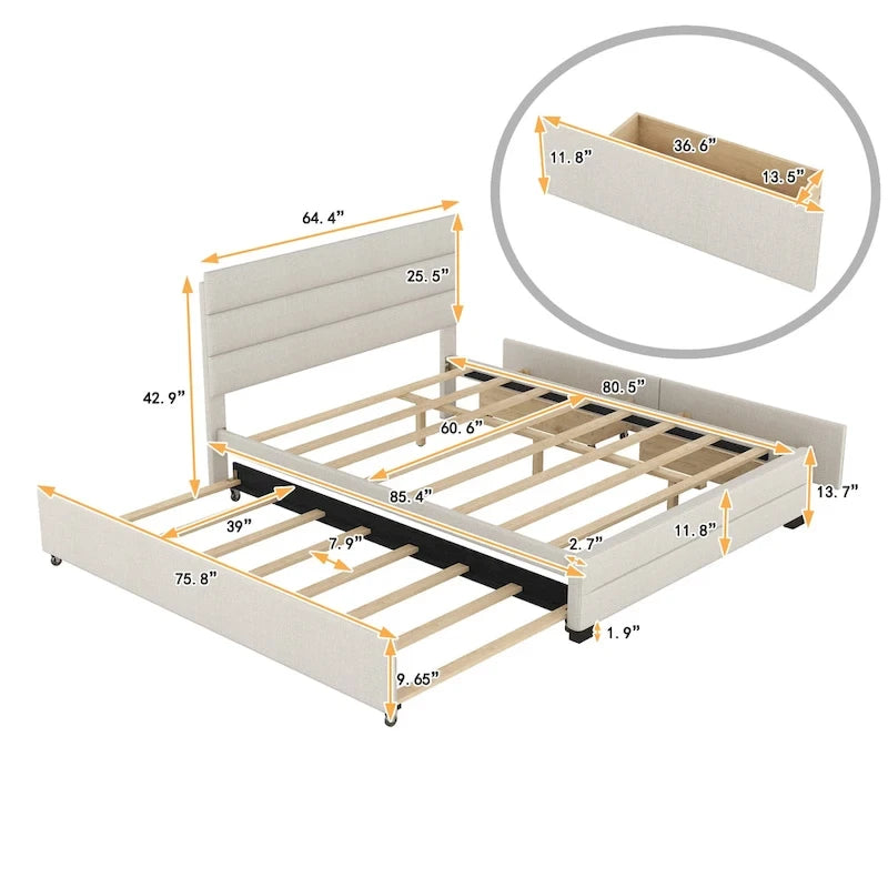 Upholstered Platform Bed with Trundle