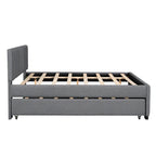 Lit plateforme tapissé de lin beige/gris avec lit gigogne – Double/Queen, 2 couchages