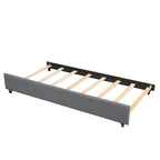 Lit plateforme tapissé de lin beige/gris avec lit gigogne – Double/Queen, 2 couchages