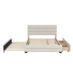 Lit plateforme tapissé de lin beige/gris avec lit gigogne – Double/Queen, 2 couchages
