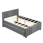 Lit plateforme tapissé de lin beige/gris avec lit gigogne – Double/Queen, 2 couchages