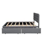 Lit plateforme tapissé de lin beige/gris avec lit gigogne – Double/Queen, 2 couchages